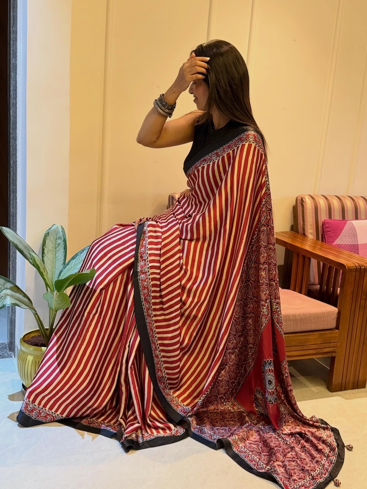 ajarkh leheriya saree with blouse piece