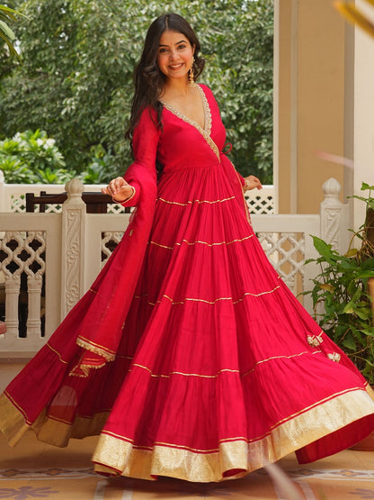 Red Beads Work Anarkali Suite