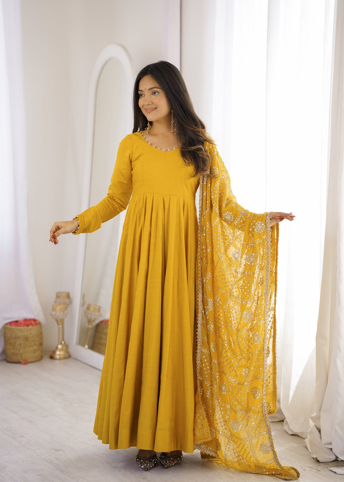 Yellow Anarakali Suite Set For Women