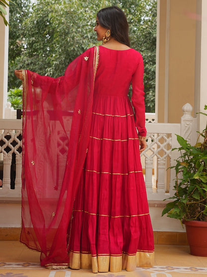 Red Beads Work Anarkali Suite