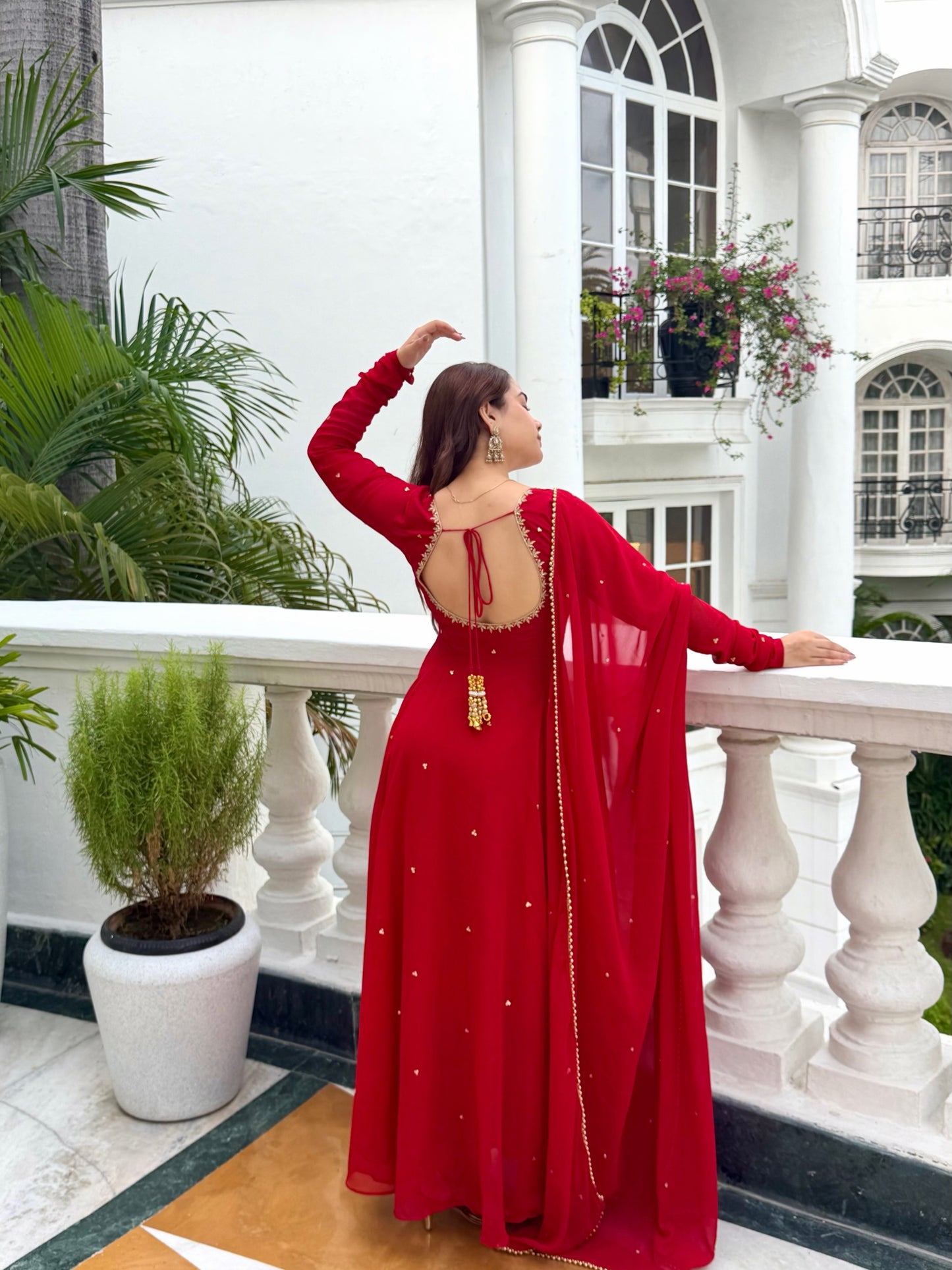 Red long Anarkali Tree piece kurta Set
