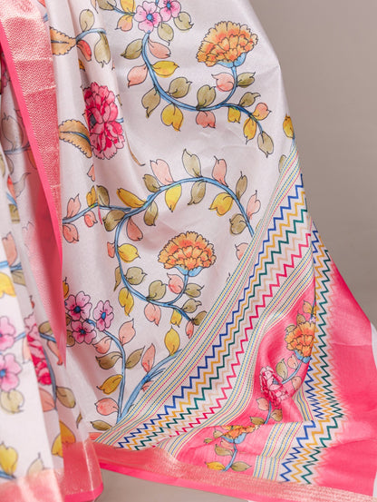 Tasar Silk drape with a glossy viscose border – perfect for your festive and timeless looks 🌺