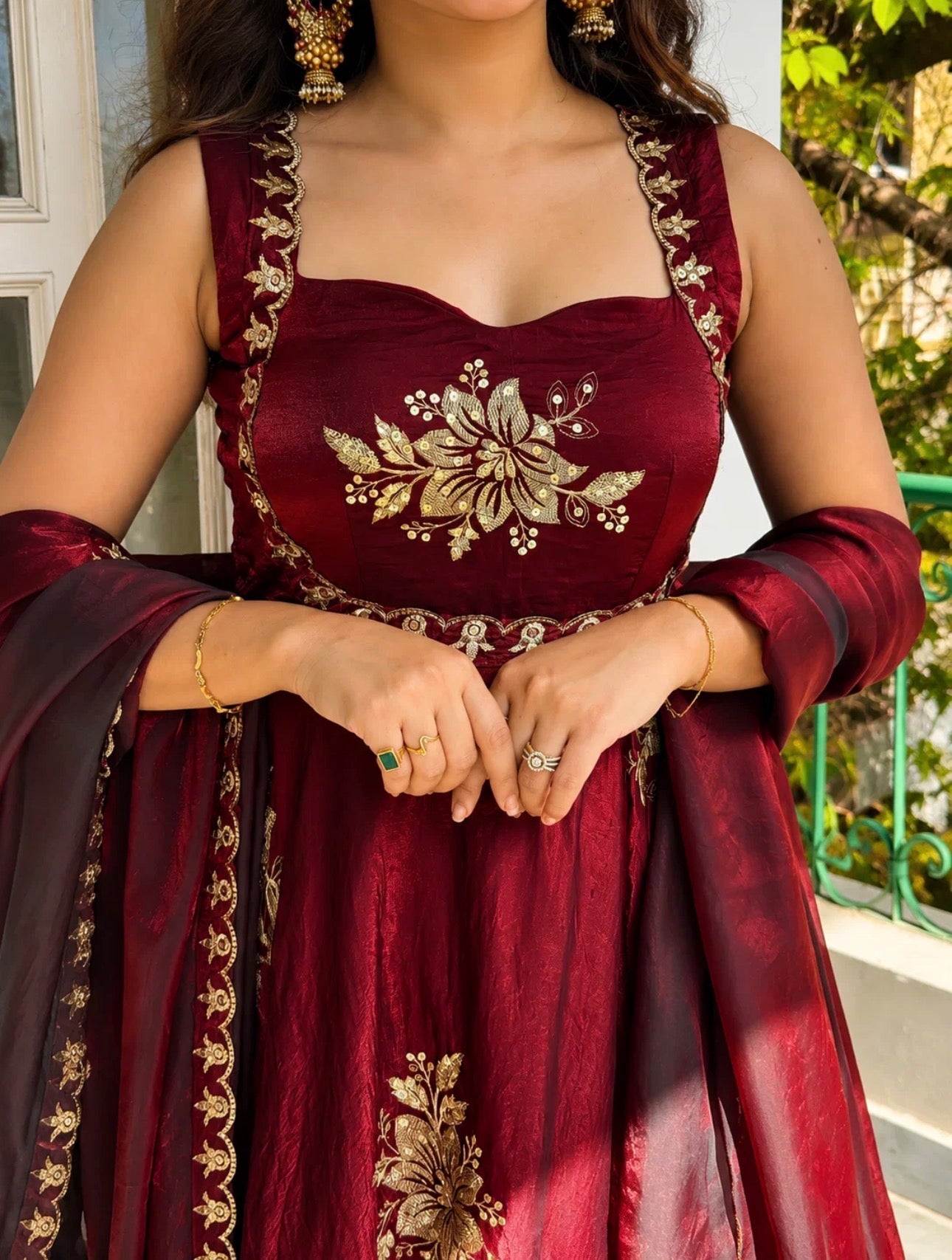 Maroon Embroidered Anarkali Suit Set