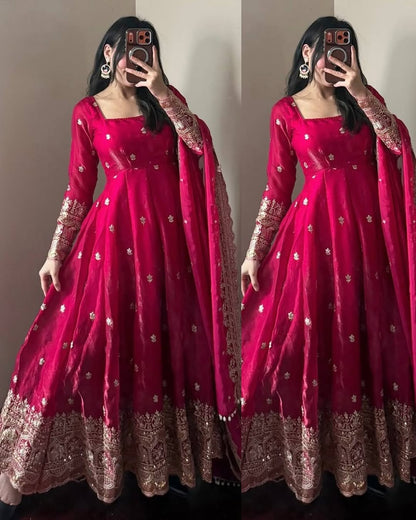 Trending Rani Pink Long Anarkali Gown for women