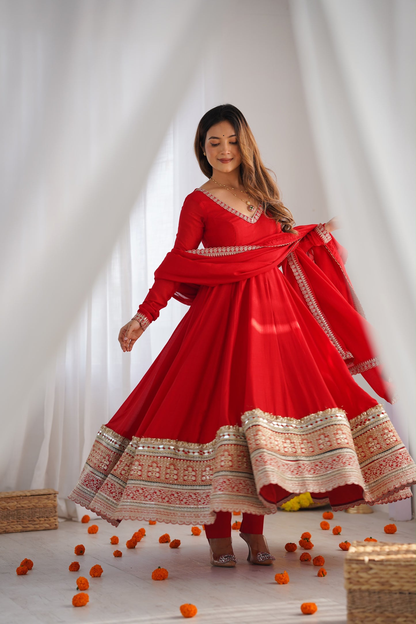 Red Anarkali salwar suits set for Women's