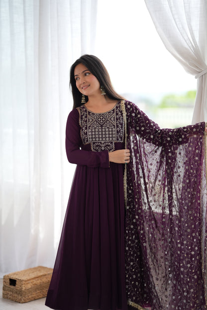 Deep Purple Anarkali Suit