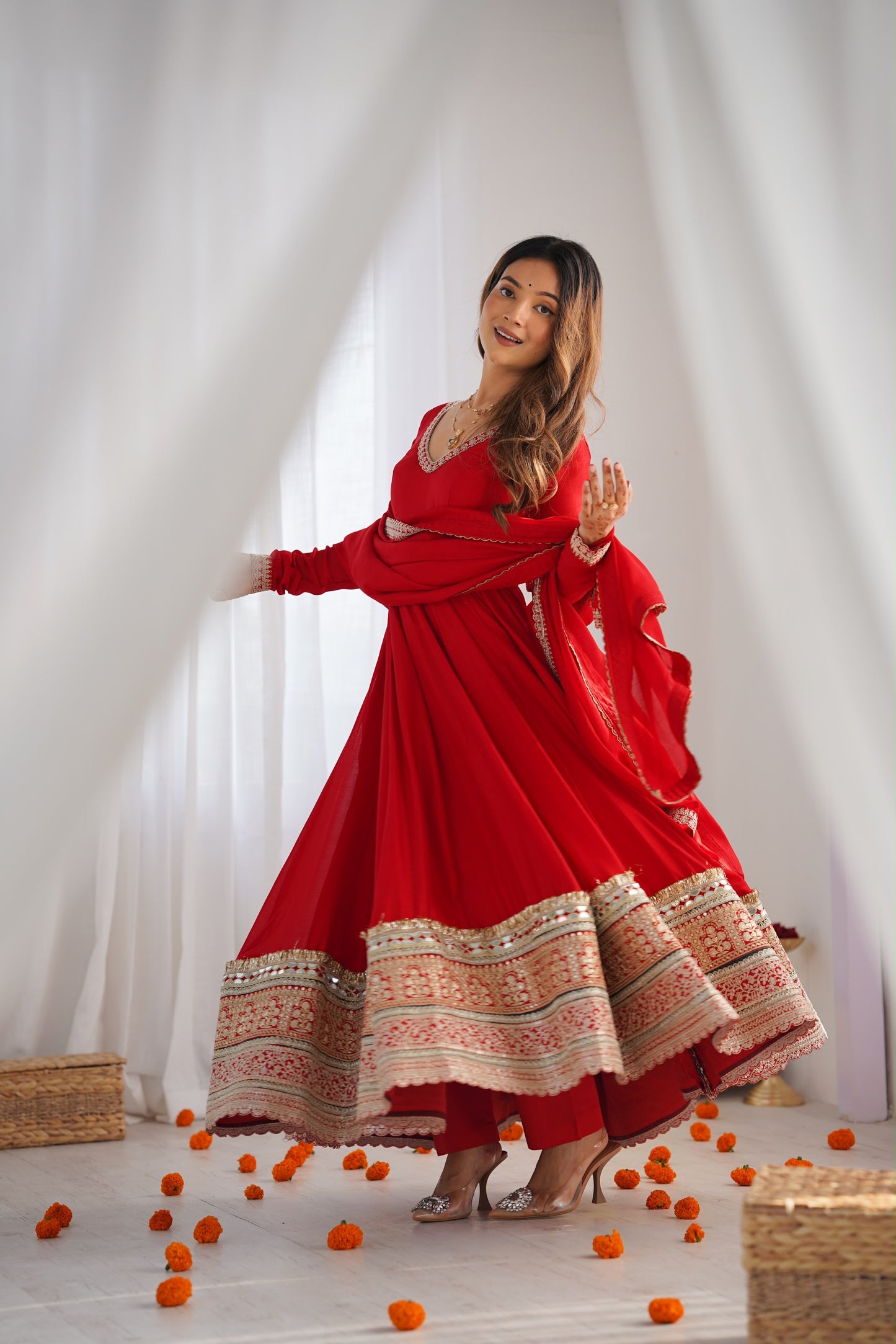 Red Anarkali salwar suits set for Women's