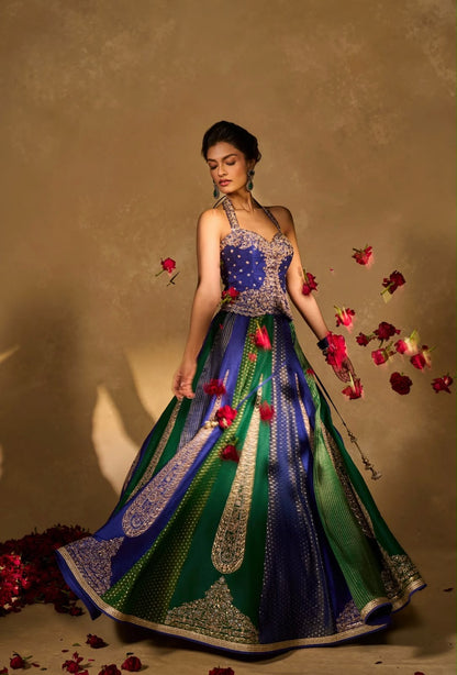 Blue and Green colour fully stitched Women's Indo Western