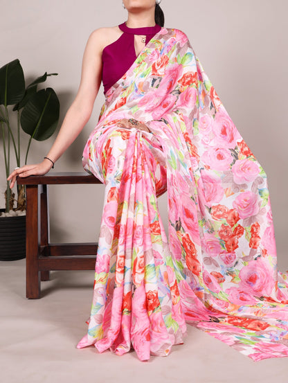 Let the soft touch of silk and blooming florals carry your elegance, effortlessly.🌸