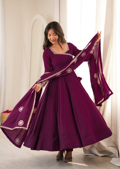 Rich wine-colored Chanderi silk Anarkali For Women's