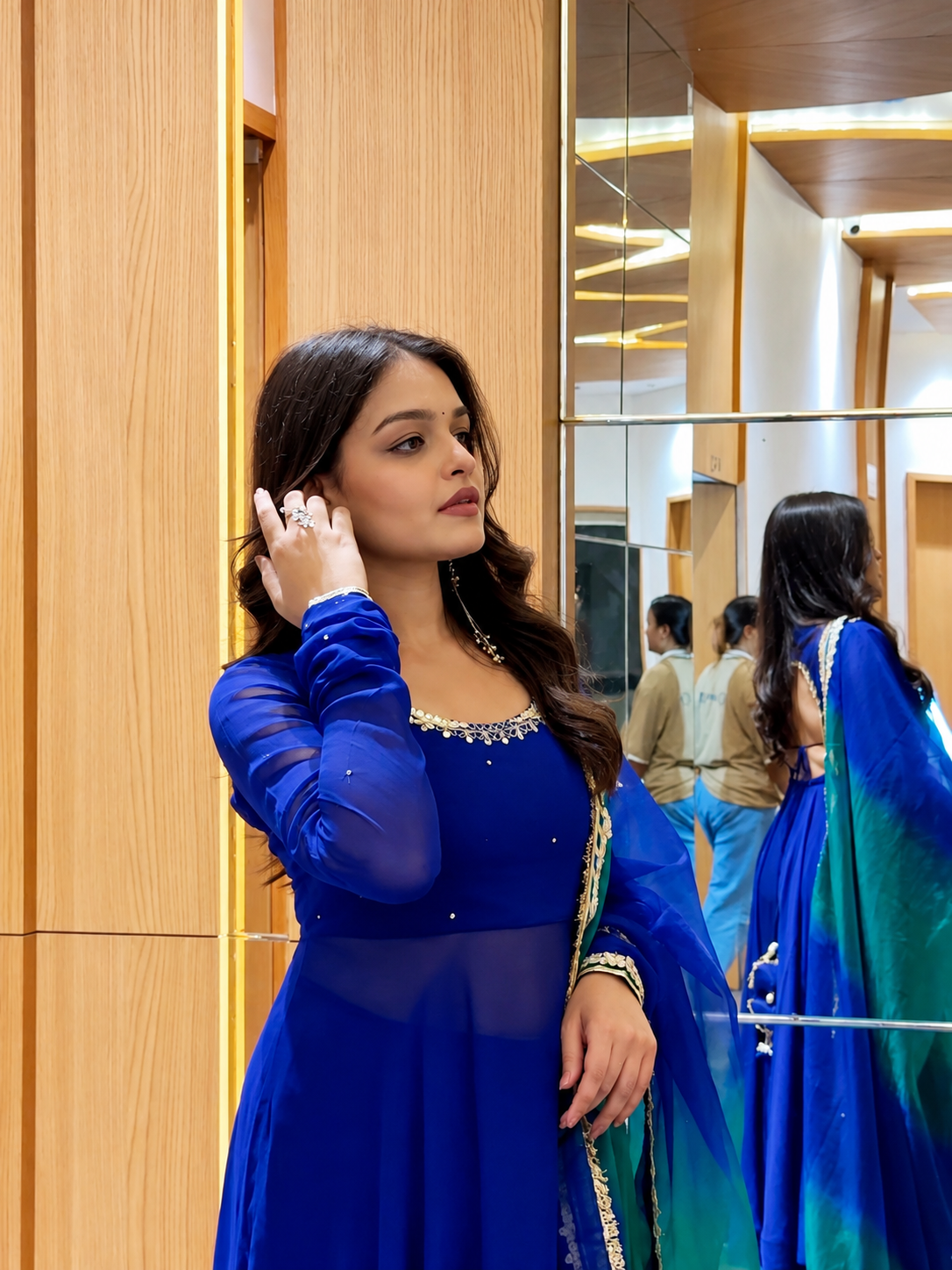 Solid blue Anarkali Suit Sets for Women