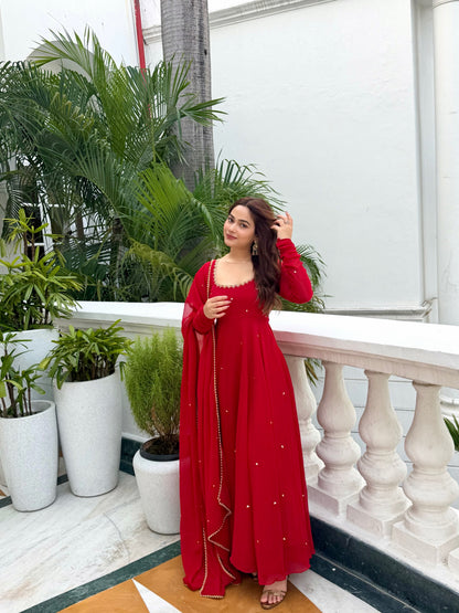 Red long Anarkali Tree piece kurta Set