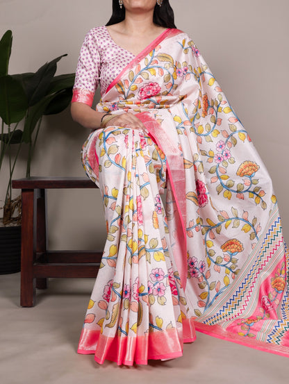 Tasar Silk drape with a glossy viscose border – perfect for your festive and timeless looks 🌺