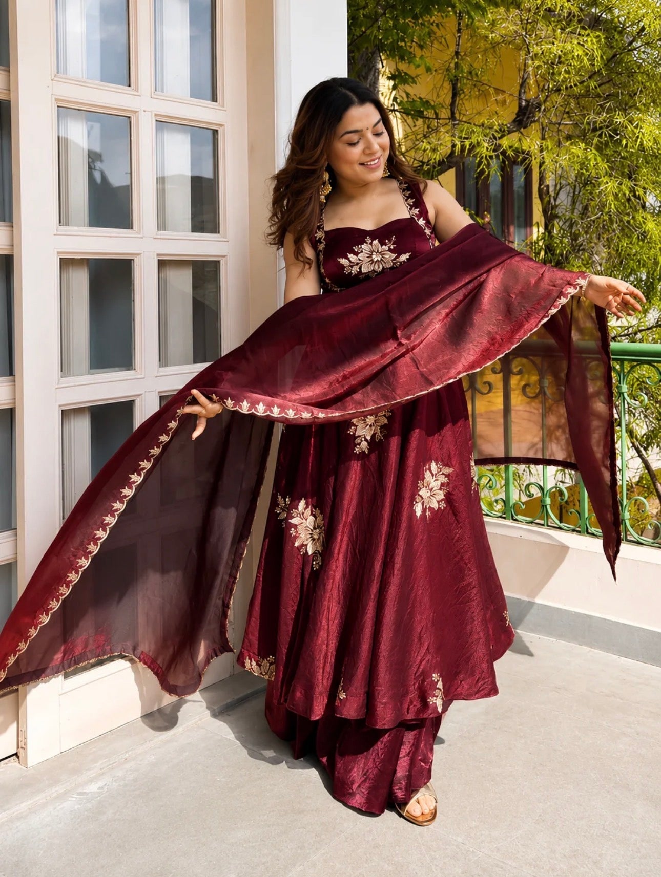 Maroon Embroidered Anarkali Suit Set