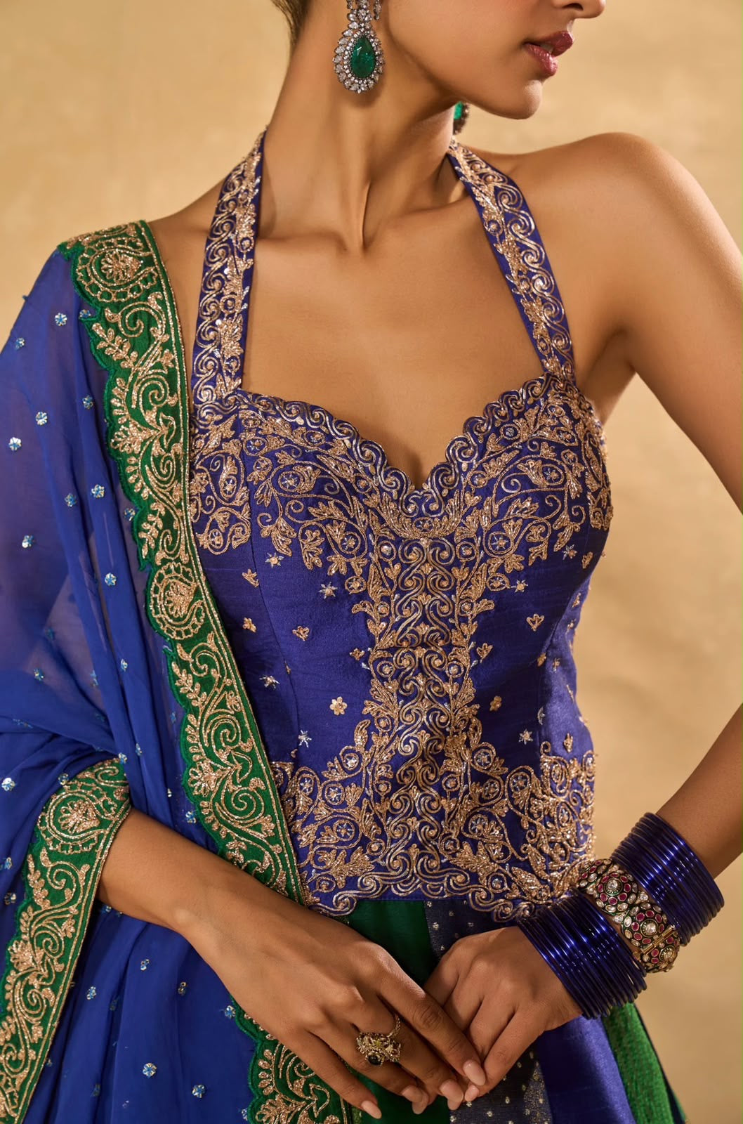 Blue and Green colour fully stitched Women's Indo Western