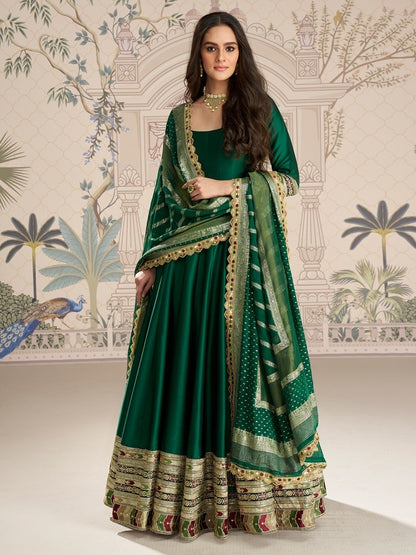 Green long Gown with Banarasi Dupatta