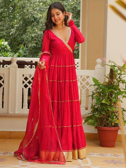 Red Beads Work Anarkali Suite