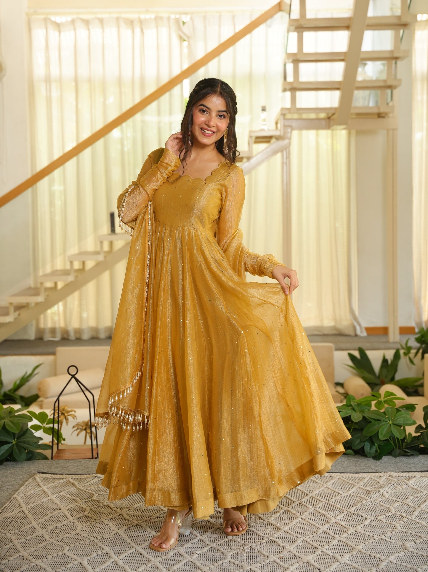 Gold Anarkali Gown for women