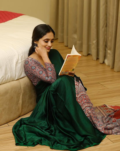 Green Ajarakh model silk saree