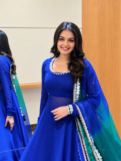 Solid blue Anarkali Suit Sets for Women