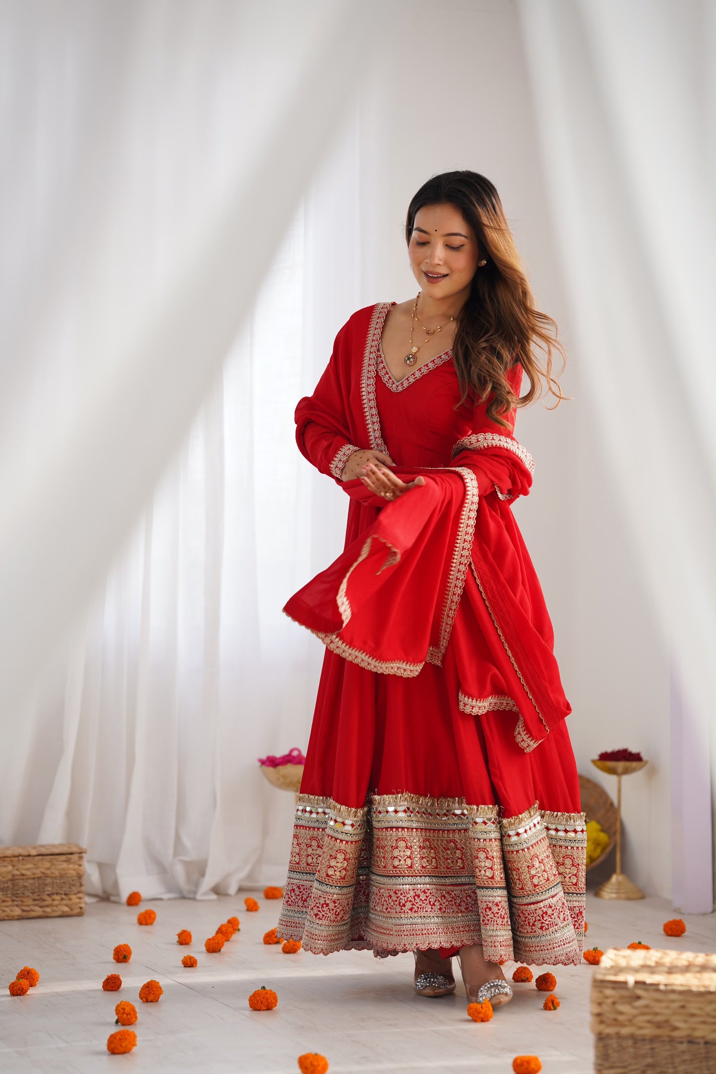 Red Anarkali salwar suits set for Women's