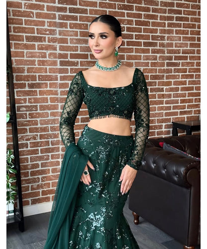 Green Fish Cut Lehenga saree