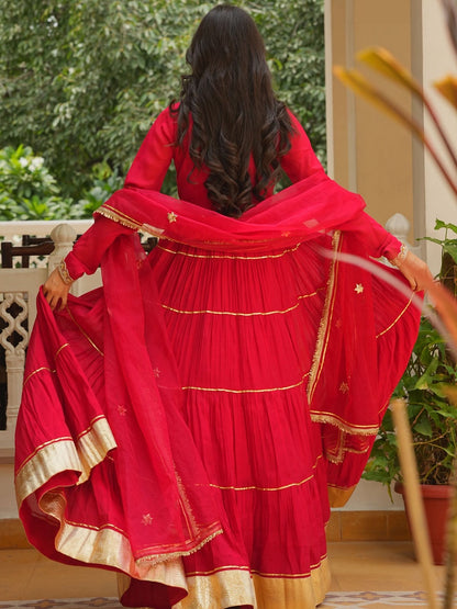 Red Beads Work Anarkali Suite