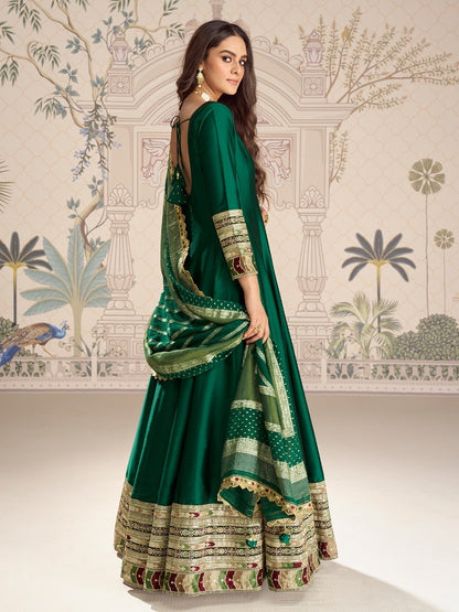 Green long Gown with Banarasi Dupatta