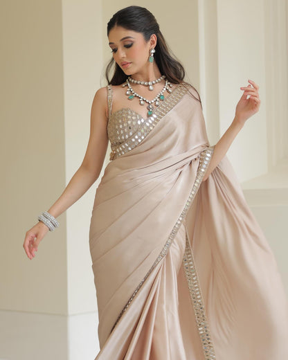 Pure Satin Silk Saree With Real Mirror Work