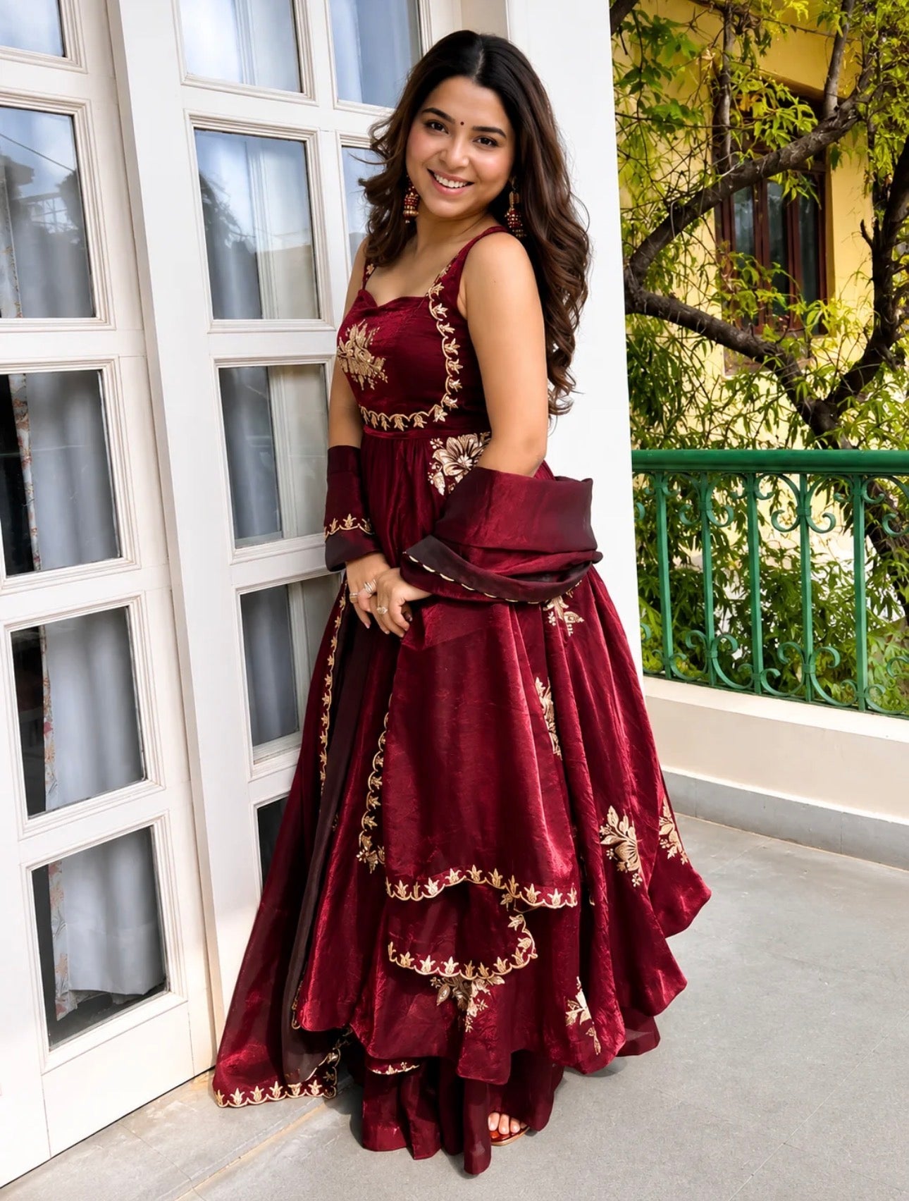 Maroon Embroidered Anarkali Suit Set