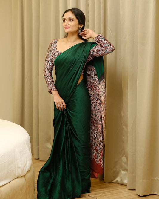 Green Ajarakh model silk saree