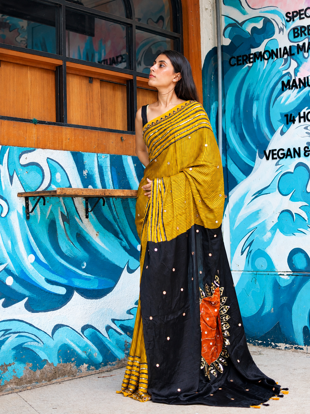 Beads Work Yellow Surya design Saree