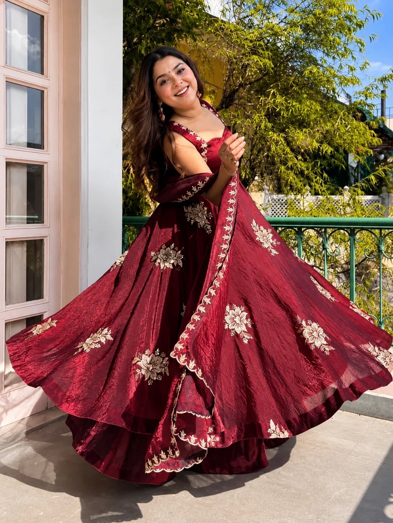 Maroon Embroidered Anarkali Suit Set