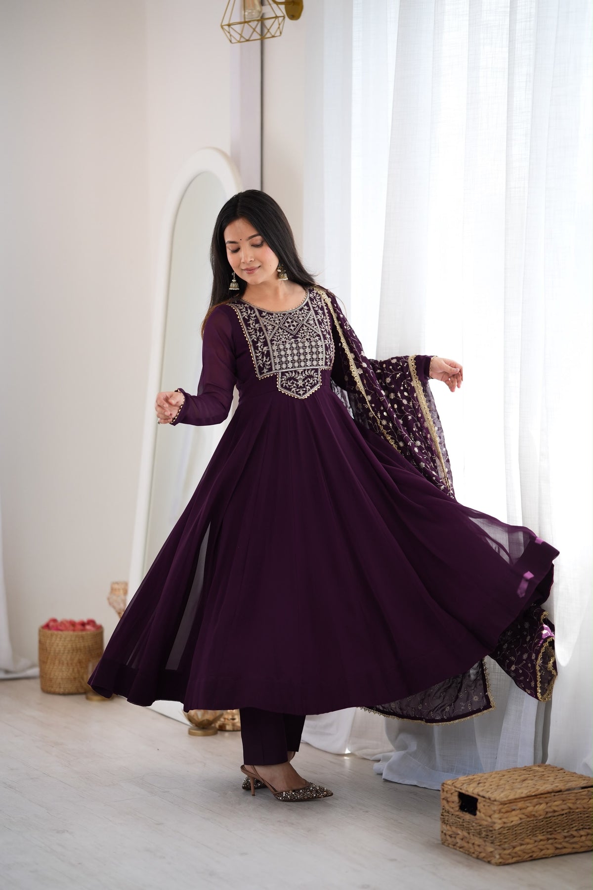 Deep Purple Anarkali Suit