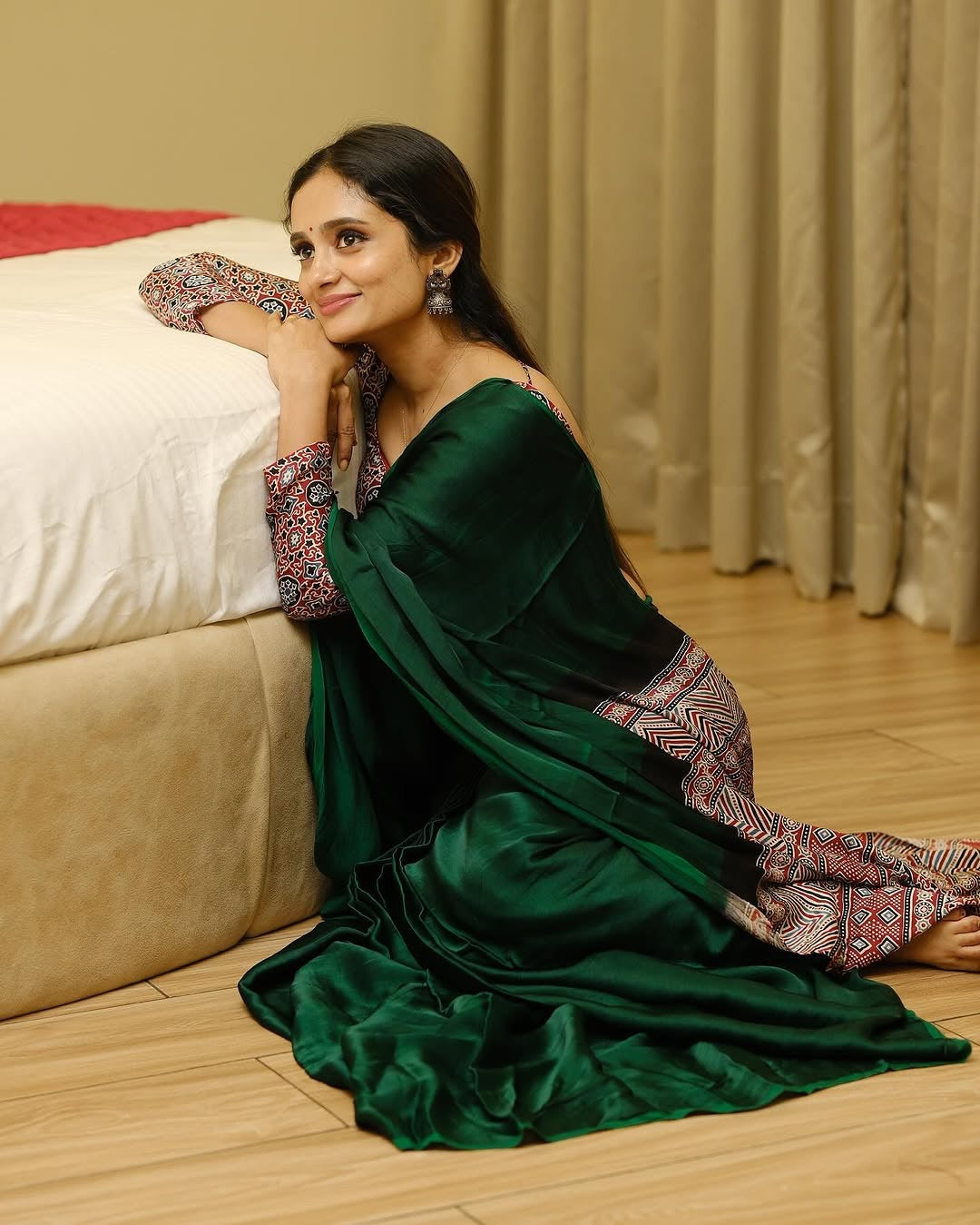 Green Ajarakh model silk saree