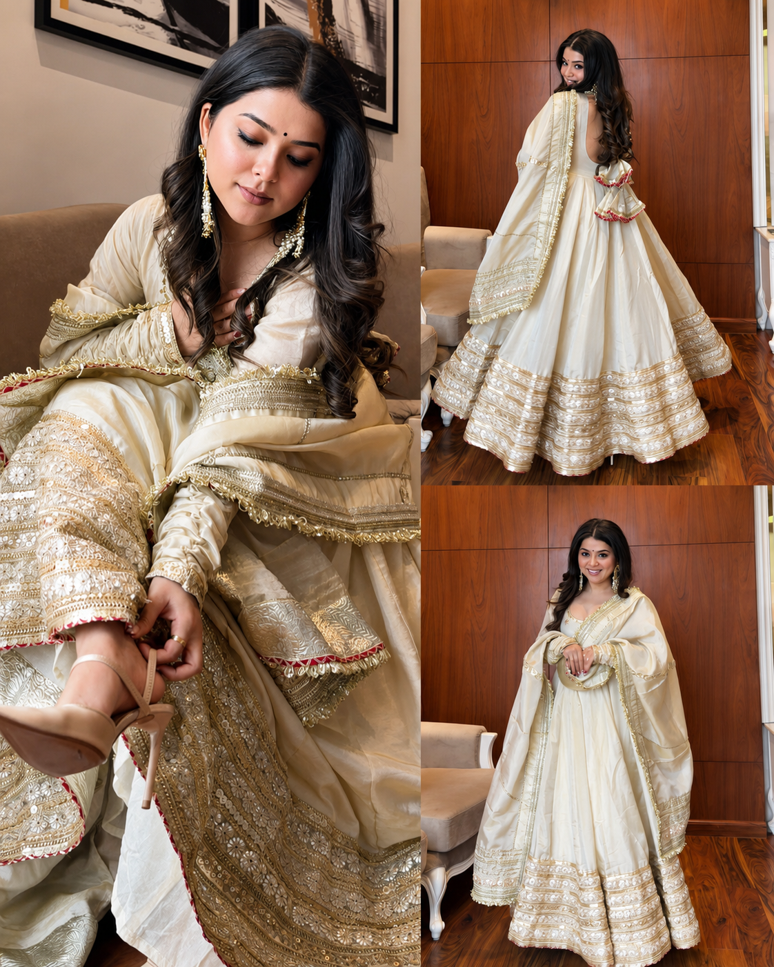 Pure Cotton silk off-white anarkali suite set for women