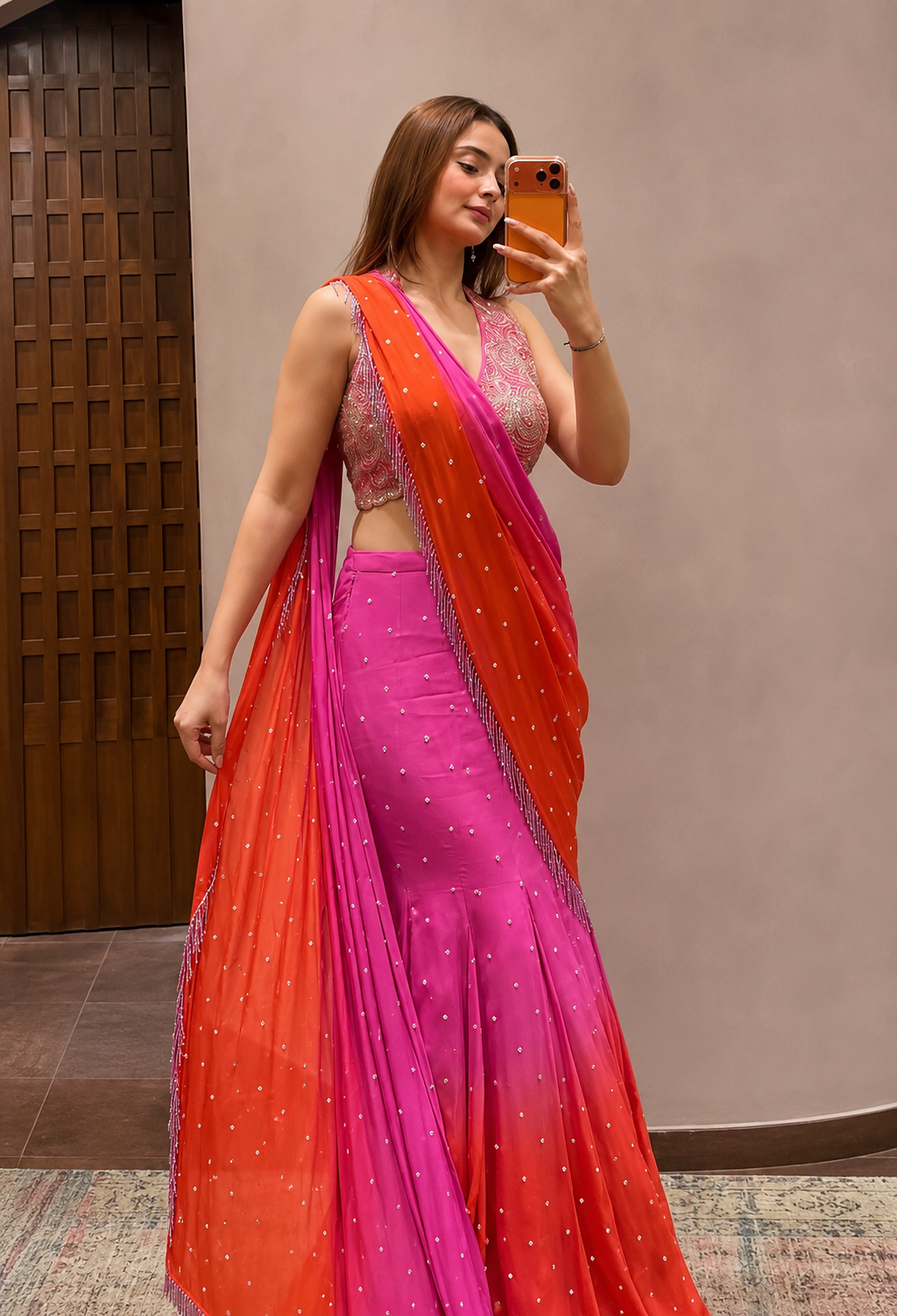 Pink Sade fish Cut Lehenga saree