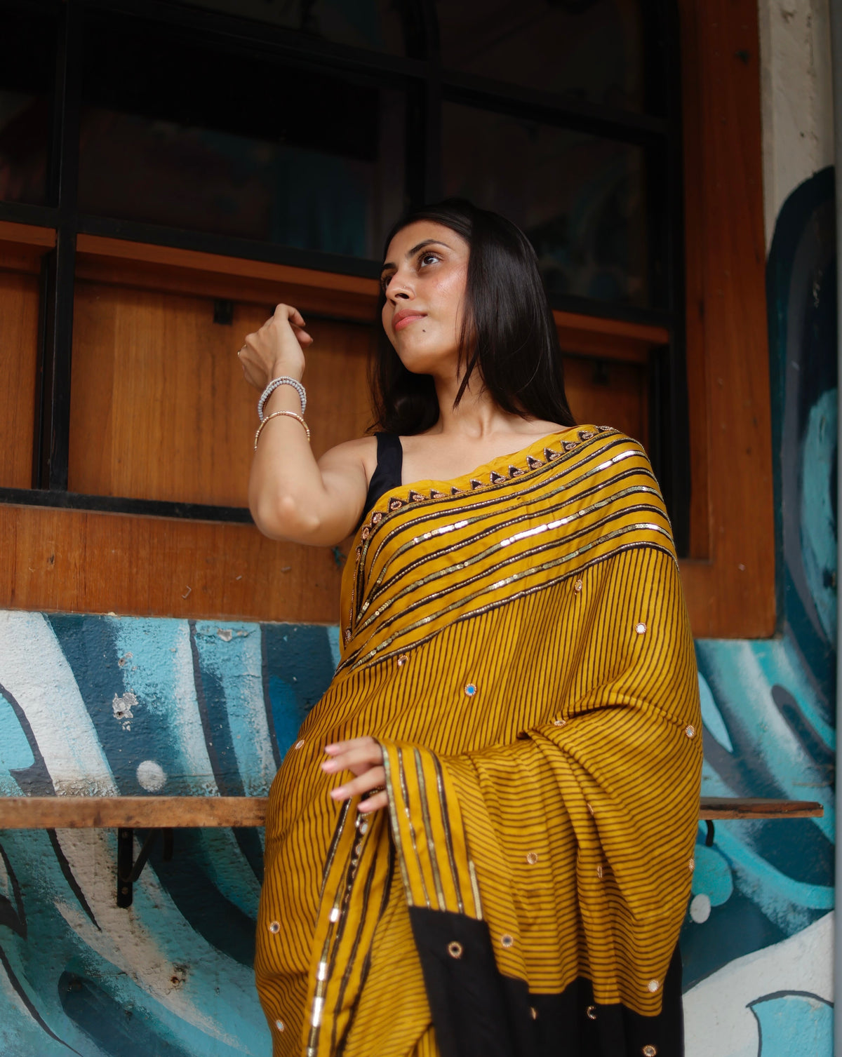 Beads Work Yellow Surya design Saree