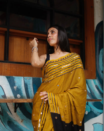 Beads Work Yellow Surya design Saree