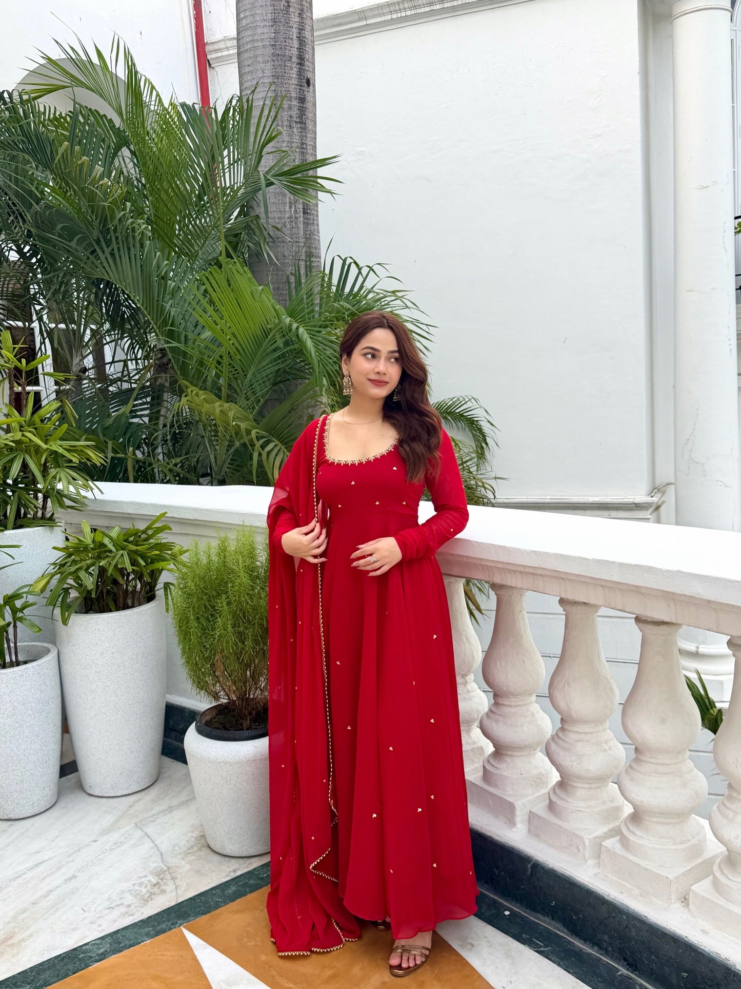 Red long Anarkali Tree piece kurta Set