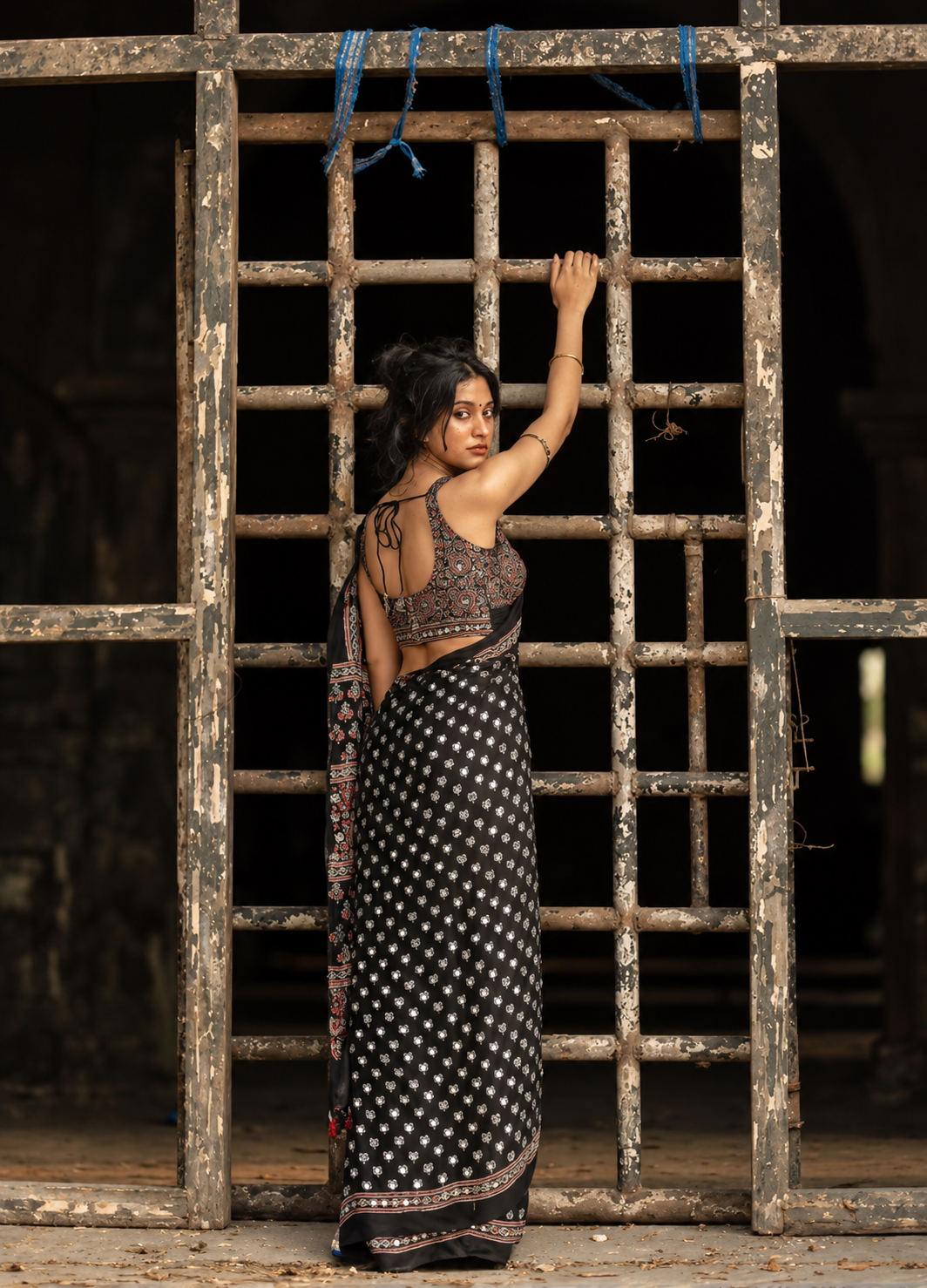 Black modal silk Lotus Designer Saree