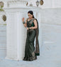 Green banarasi silk saree with jacquard design