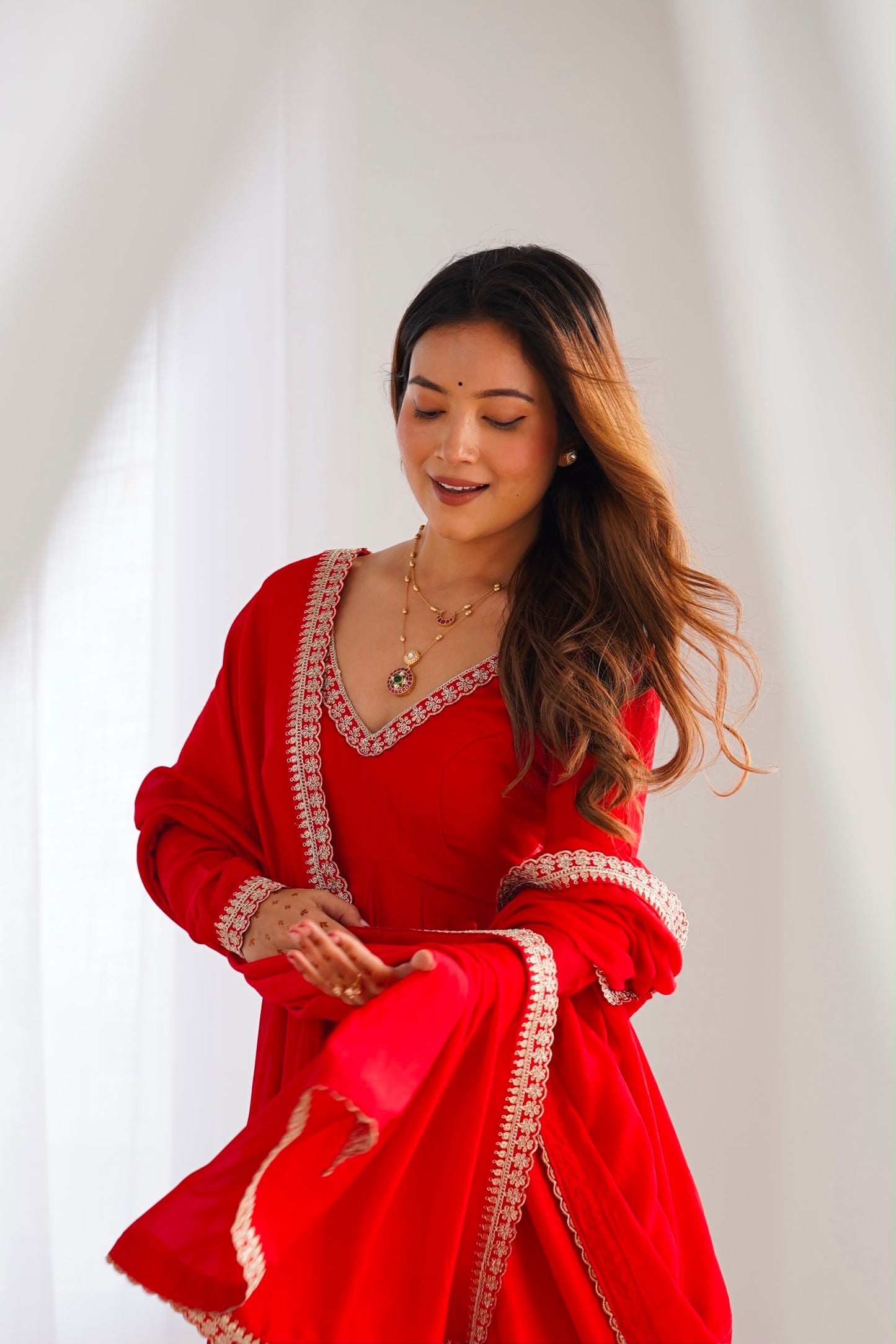 Red Anarkali salwar suits set for Women's