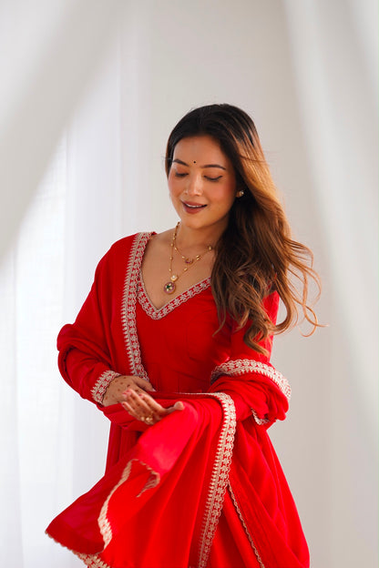 Red Anarkali salwar suits set for Women's