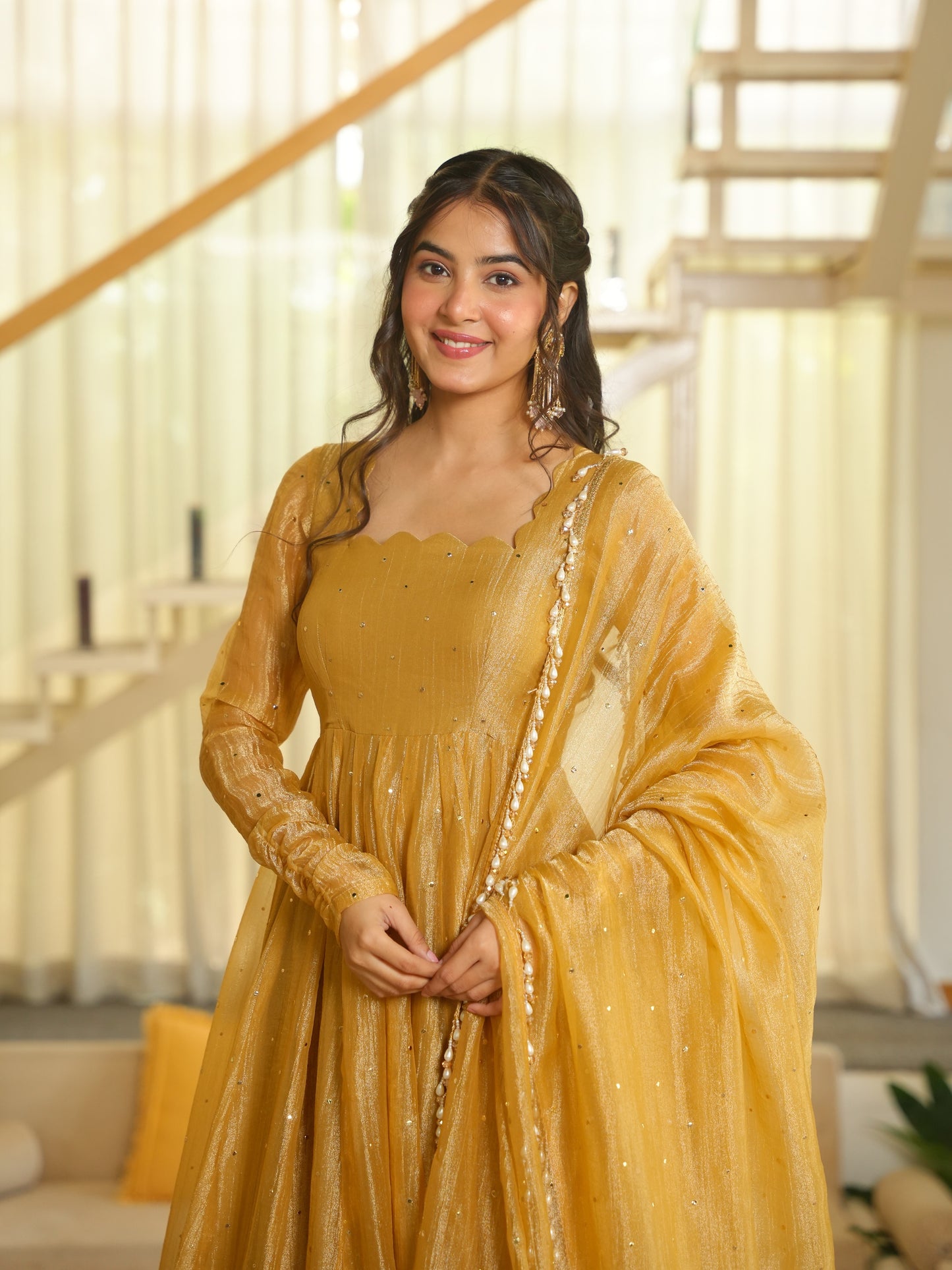Gold Anarkali Gown for women