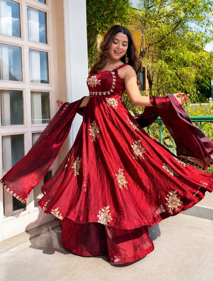 Maroon Embroidered Anarkali Suit Set