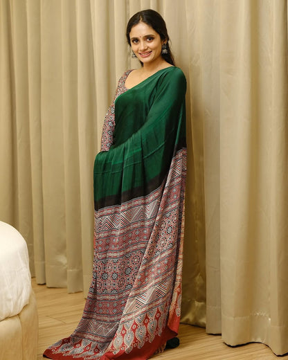 Green Ajarakh model silk saree