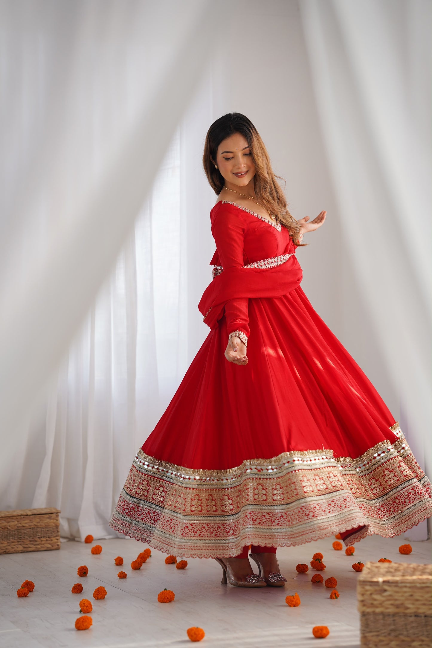 Red Anarkali salwar suits set for Women's