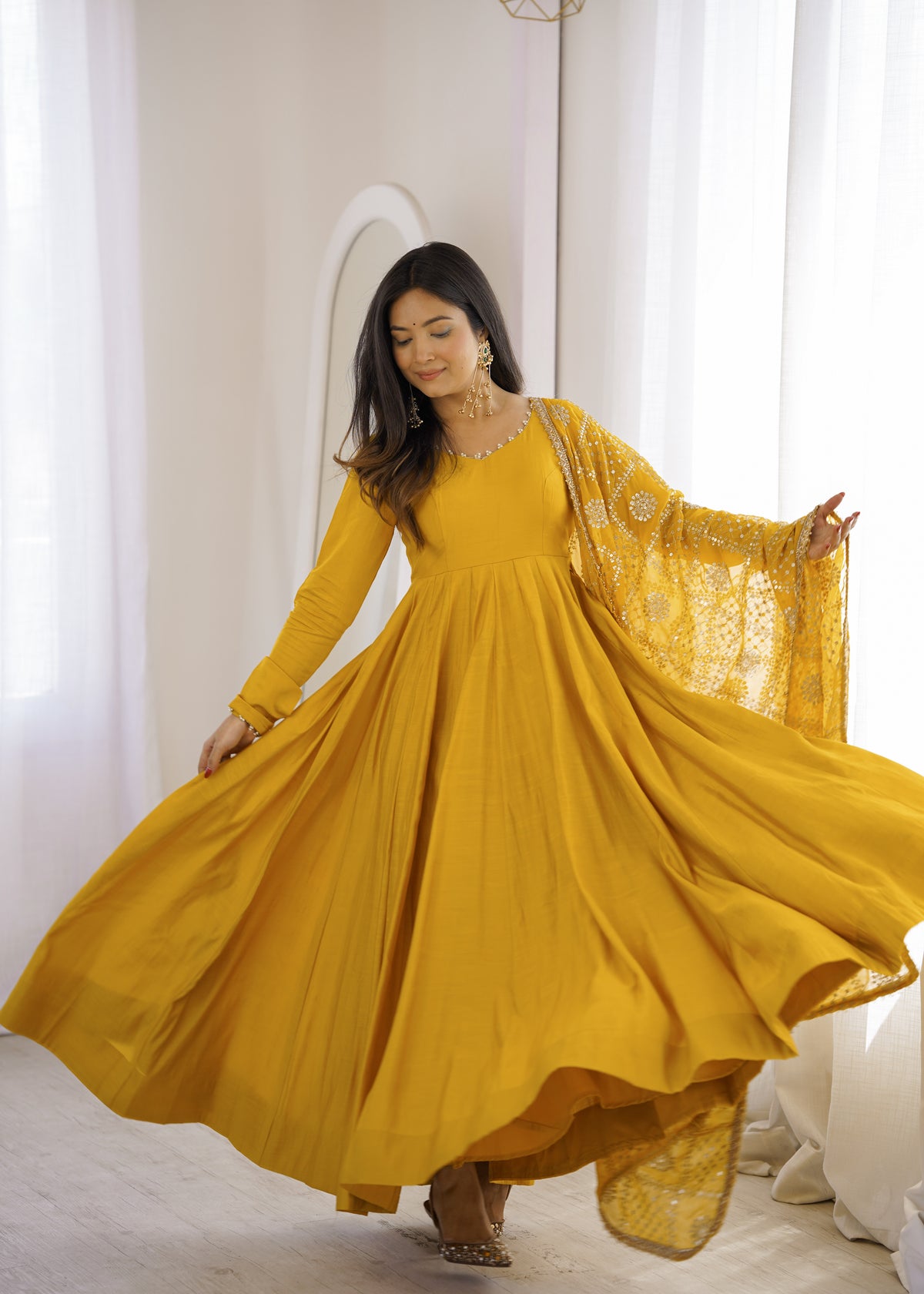 Yellow Anarakali Suite Set For Women
