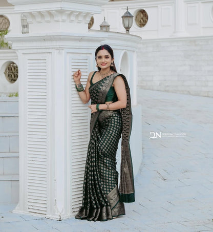 Green banarasi silk saree with jacquard design